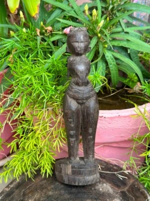 Estatueta antiga de madeira esculpida à mão da deusa do sul da Índia - Imagem 1 de 4