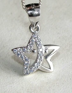 Italian Pure Sterling Silver 925 Star (Like Diamond) CZ Gemstone Pendant - Picture 1 of 3