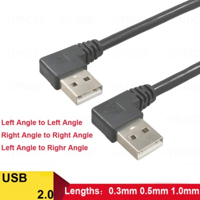 USB Cable A Male To A Male Right Angle 90° Plug High Speed 2.0 Lead 0.3m 0.5m 1m - Image 1 of 4