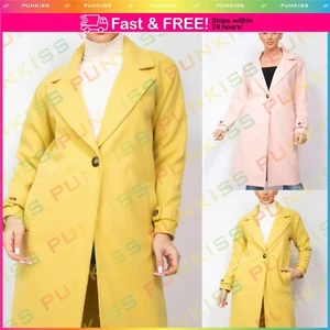 Women's Classic Collar Long Sleeve Button Winter Thermal Pocketed Warm Long Coat - Picture 1 of 9