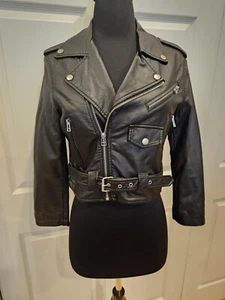 Hot Topic punk Goth Faux Leather Moto Black Crop belted Jacket Coat S NWT - Picture 1 of 8