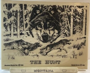 Vintage 1991 Bernie Brown Montana Marble Inc. “The Hunt” Plaque With Stand - Bild 1 von 6