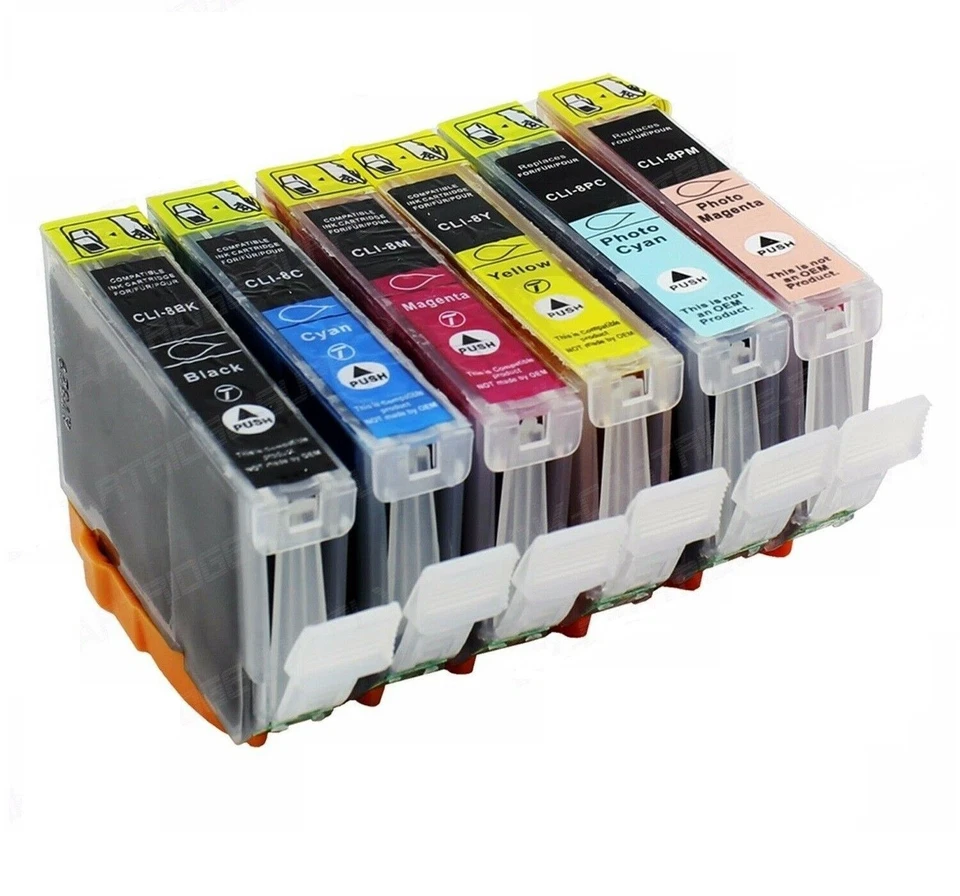 6Pk новые чернила для Canon CLI8 CLI-8 BK/C/M/Y/PC/PM PIXMA MP950 960 970 iP6600 6700D - Изображение 1 из 1