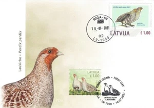 Latvia 2021 (11-1) Birds of Latvia - Grey Partridge + personalized stamp (u.fdc) - Picture 1 of 1