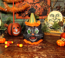 Bethany Lowe Vtg Style Halloween Mini Sassy Cat Black Cat Paper Mache Bucket