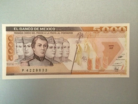 5000 PESO MEXICO BANKNOTE 1980's NIÑOS HEROES CIR/AU. MEXICO Cover