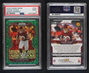 2020 Panini Prizm FOTL Green Shimmer /5 Chase Young #383 PSA 9 MINT Rookie RC
