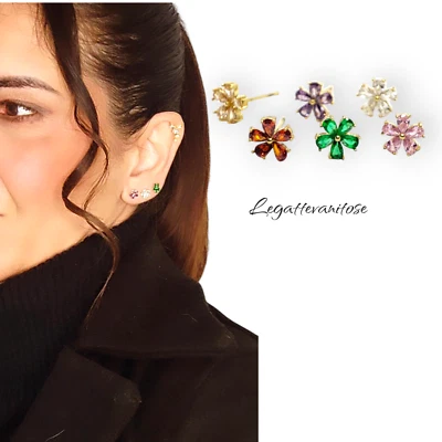 Orecchini Donna Con Brillantini Zirconi Punto Luce In Acciaio Donna. 2 pz fiori - Immagine 1 di 4