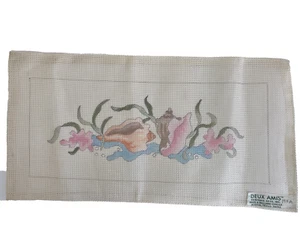 Deux Amis hand painted needlepoint 18 mesh canvas 195A seashells beachy shore - Picture 1 of 7