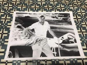 Carroll Shelby SIGNED PHOTO IN FRONT OF 1956 857S FERRARI RACER IMAGE! - Picture 1 of 3