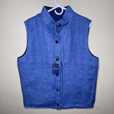 New Men's Peter Millar Journeyman Size Large Linen Reversible Vest Jacket Blue - Image 1 of 4