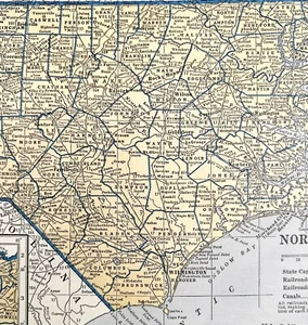 Map North Carolina 1938 United States Print Atlas Antique Ephemera Raleigh DWU7 - Picture 1 of 2