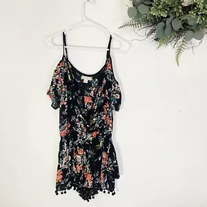 Band Of Gypsies Romper Size Large Cold Shoulder Floral Boho Bohemian Concert - Picture 1 of 11