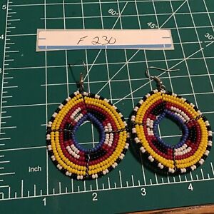 African Beaded Earrings ethnic tribal boho hippie hoop