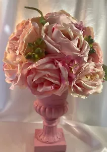 Bola de flores de seda, florero rosa Shabby Chic, 14,5' de alto, topiario, decoración del hogar - Imagen 1 de 7
