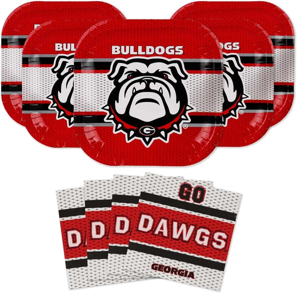 Conjunto de pratos e guardanapos descartáveis de futebol americano Georgia Bulldogs - Imagem 1 de 4