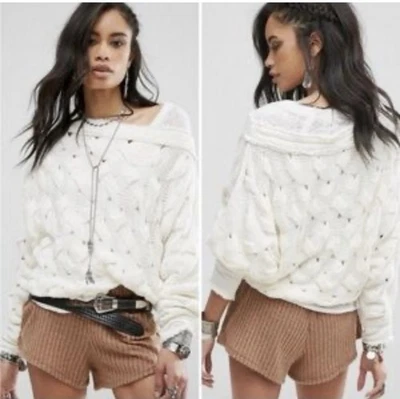 Suéter Free People Desert Sands cabo tamanho M off white tamanho grande malha boho - Imagem 1 de 4