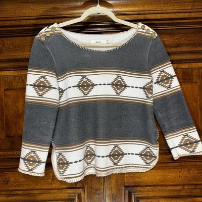 Suéter RVCA Mujer XS Pequeño Pullover Polar Azteca Detalle Botón Capa Pieza Foto 1 de 4