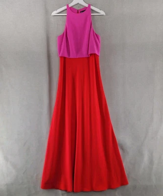 Jill Jill Stuart Dress Womens 6 Red Hot Pink Colorblock Maxi Duo Evening Gown - Image 1 of 4