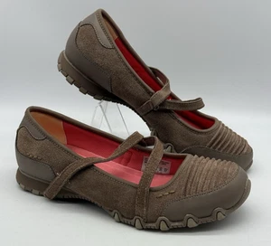 Skechers Shoes Womens Sz 8 Relaxed Fit Memory Foam Bikers Mary Jane Brown Suede - Picture 1 of 10