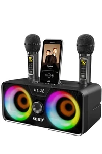 LSMOEO Portable Karaoke Machine w/ 2 Wireless Mics, Bluetooth Speaker,LED Lights - Picture 1 of 8