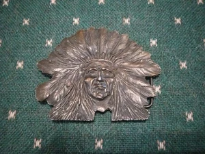 Vintage Chief Sitting Bull Belt Buckle Solid Brass Nice Condition USA Large Size - Picture 1 of 7