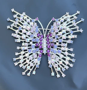 NEW Authc.NOLAN MILLER Big Silver Tone Butterfly Pin w/Purple/Borealis Crystals - Picture 1 of 10