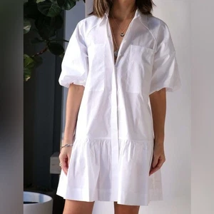 Neu Jonathan Simkhai Crissy Hemdblusenkleid weiß Relaxed Fit Ballon Kurzarm - Bild 1 von 6