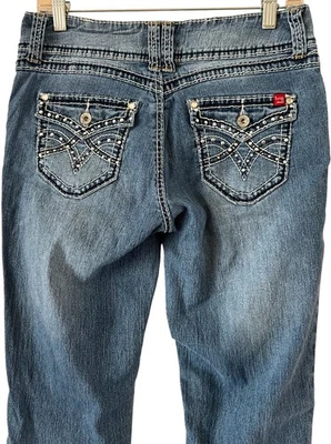 Pantalones de mezclilla para mujer Angels Bling talla 8 embellecidos botones solapa bolsillos 29x27 Foto 1 de 4