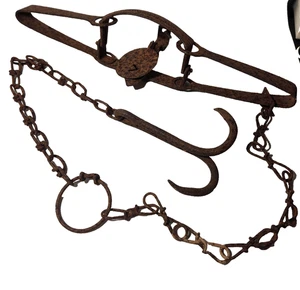 VTG Victor Steel Trap Non Setting With Chain and Hook Hunt Lodge Decor Rusty - Picture 1 of 12