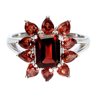 925 Sterling Silver Ring Octagon Mozambique Garnet 8x6mm Gemstone Jewelry Size 7 - Image 1 of 4