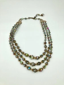 Vintage 3 Tier AB Aurora Borealis Necklace Stunning Choker - Picture 1 of 5