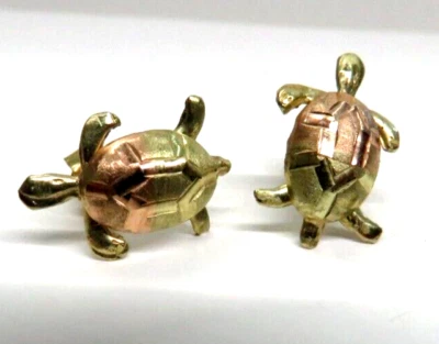 LQQK Unique Beautiful 14K Yellow/Rose GOLD Pair of Turtle Earrings Ladies Girls - Image 1 of 4
