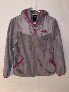 The North Face Girls XL 18 fleece full zip hooded jacket gray pink Furry Fuzzy - Picture 1 of 7