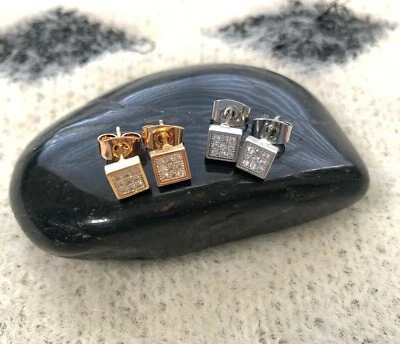 Pendientes Hip Hop Oro Plata Cuadrado Circonita Cúbica Hombres Regalo para Hombres 5mm Foto 1 de 4