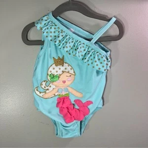 Mud Pie Baby Einteiler Badeanzug, Aqua Blau mit Rosa Meerjungfrau, Größe 12-18M - Bild 1 von 8