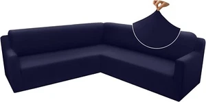 Arfntevss L Shape Corner Sectional Couch Covers (Navy Blue) Large - Picture 1 of 6