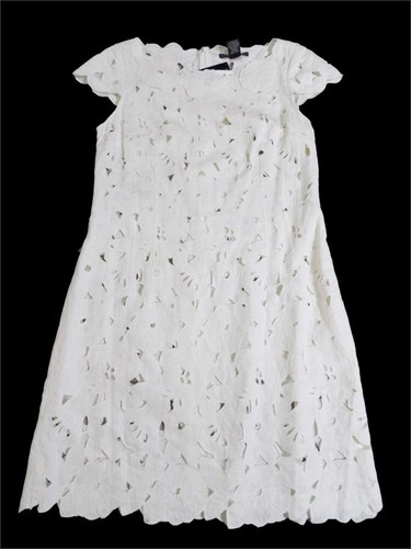 OFF WHITE Abito donna The Wrights nuovo con etichetta bianco sporco pizzo ritagliato lino A Line taglia 10