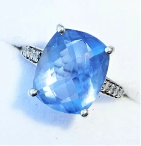 Large 9ct White Gold Blue Colour Change Fluorite & White Topaz Ring, Size O - Picture 1 of 11