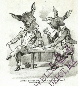 c.1890s-Anthropomorphic Donkeys-When Shall We-OE Lowell & Co-Kennebunk Depot ME - Picture 1 of 4