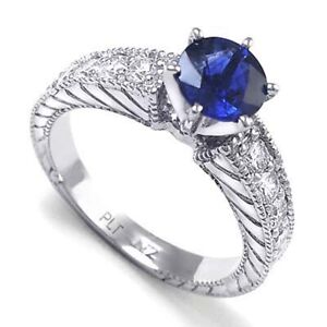 Platinum Ceylon Sapphire and Diamond Engagement Ring