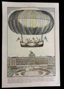 GRAVURE MONTGOLFIERE EXPERIENCE GLOBE AEROSTATIQ REPRO SUR PAPIER VERGÉ - Imagen 1 de 3