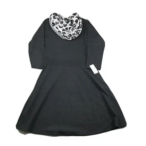 AB Studio Sweater Dress Women Small Black Acrylic Matching Scarf Long Sleeve NWT - Picture 1 of 8