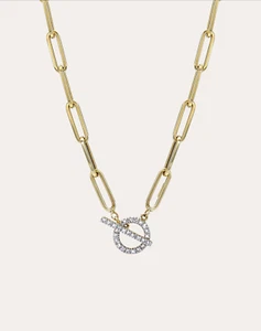 Cadena grande de clip de papel de oro amarillo macizo de 14 k con collar de palanca de diamantes - Imagen 1 de 3