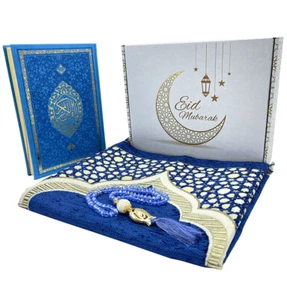 Eid Mubarak Gift Box Set - Janamaz Sajadah Prayer Mat, Quran, & Tesbih - Picture 1 of 17