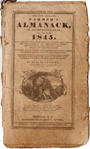 The New England Farmer's Almanack For....1845, Original, 180 yrs old - Picture 1 of 2
