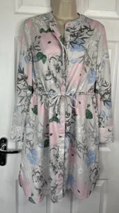Tu Premium Size 10 Grey Pastel Pink Blue Long Sleeve Floral Dress - Picture 1 of 6