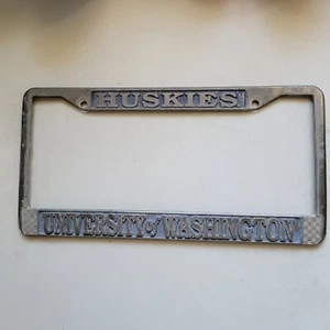 Huskies University Of Washington Silver Metal License Plate Frame Front Or Rear - Picture 1 of 2