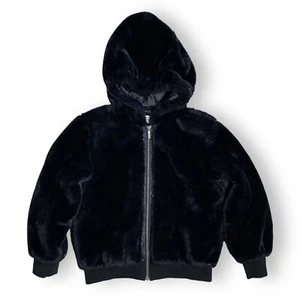 John Galliano Girls Plush Hooded Black Jacket Bomber Size 8 Years - Picture 1 of 9