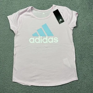 Adidas Shirt Girls Large 14 Pink Short Sleeve Logo Regular Fit Lightweight Tee - Picture 1 of 8